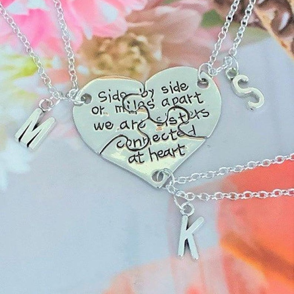 Set of 3 Side By Side Or Miles Apart We Are Sisters Connected At Heart Puzzle Pi